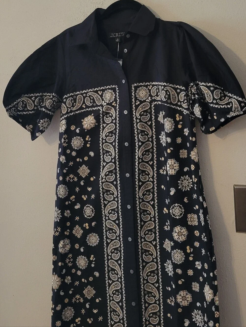 J. Crew Shirt-Dress in Bandana-print Cotton poplin - black, white, tan